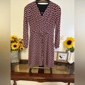 Banana Republic Red White Black Geo Printed Waist Tie Fit & Flare Dress Sz 0
